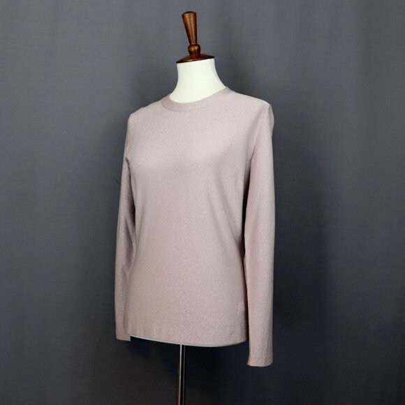 Akris 8 Crew Neck Silk Long Sleeve Sweater Top Pink Metallic Shimmer - Picture 3 of 11